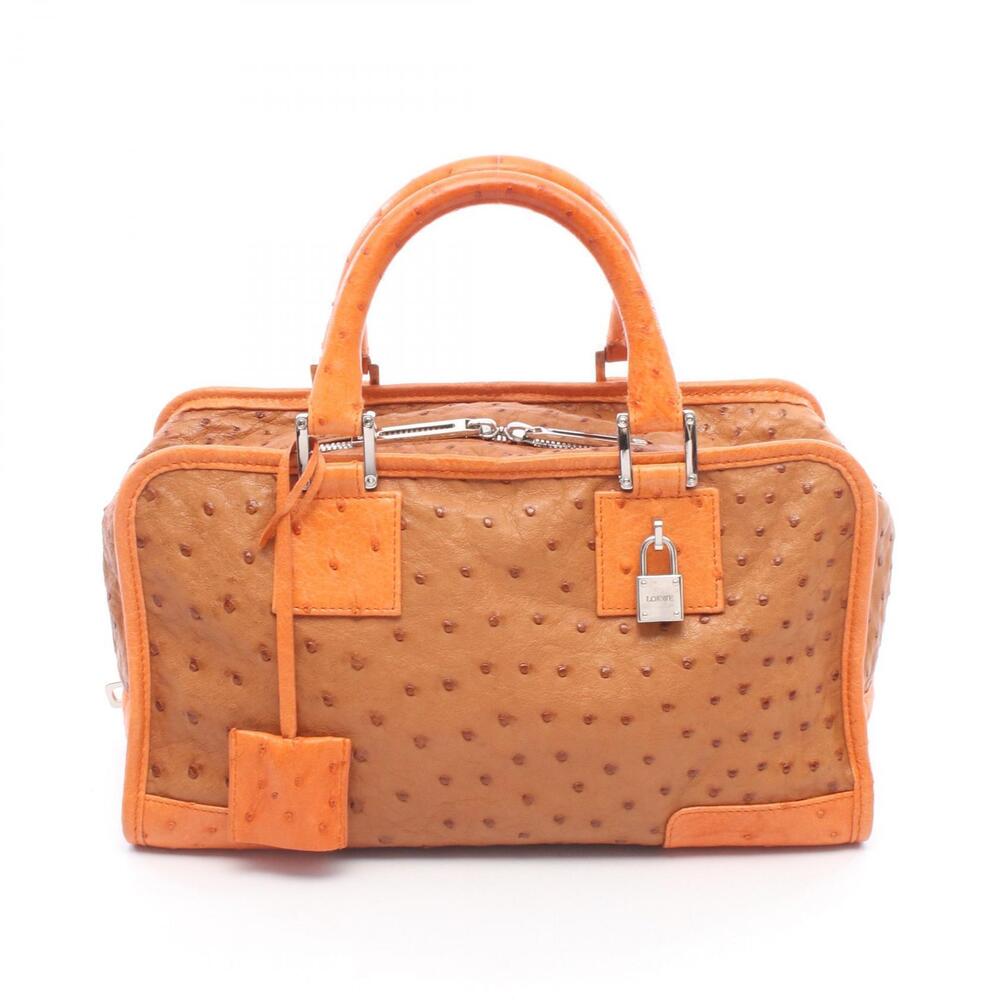 Loewe Amazona Boston Top Handle Bag Ostrich Leather Orange Brown